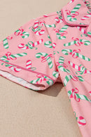 Red Christmas Candy Cane Print Pajama Set