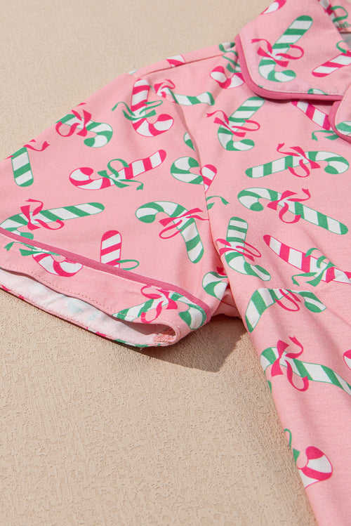 Red Christmas Candy Cane Print Pajama Set