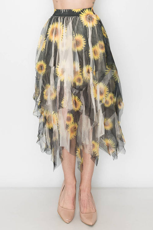 Origami Apparel ~  Lace and Crochet inspired - Dreamy Tiered Tulle Midi Skirt With Floaty Hem - 4546 BG/BK SUN FL