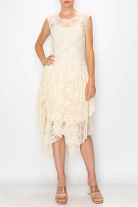 Origami Apparel ~  Lace and Crochet inspired - Taupe Lined Dress with  Matching Slip