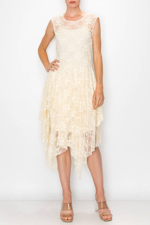 Origami Apparel ~  Lace and Crochet inspired - Taupe Lined Dress with  Matching Slip