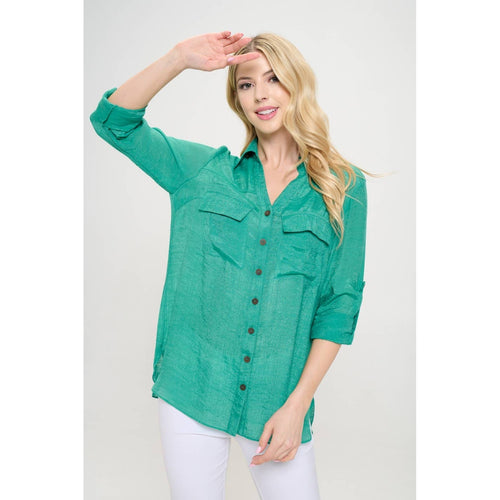 Perseption - FLAP POCKET BUTTON DOWN FRONT BOYFRIEND SHIRT