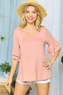 Madelyn - LYT15160-RUFFLE SLEEVE RELAXED FIT TOP