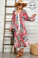Shopin LA - SG21050AP - PLUS FLORAL PRINT MESH KIMONO WITH SIDE SLIT