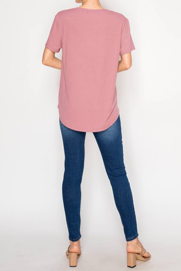Origami Apparel ~  Lace and Crochet inspired - Ultra-Soft Short Sleeve Tee - OLS-4867DUSTY ROSE