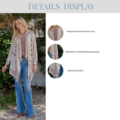 Young Threads - Artisan Plush Knit Kimono Shrug with Handcrafted Embroidery