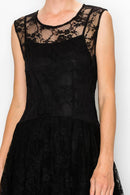 Elegant black lace and crochet dreess with bottom layers of organza for a flowy move. Free matching slip included. $69.99