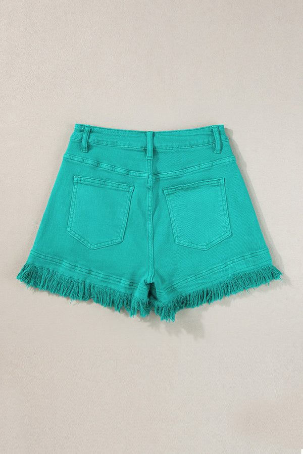 Pink Casual Raw Hem Mid Rise Denim Shorts