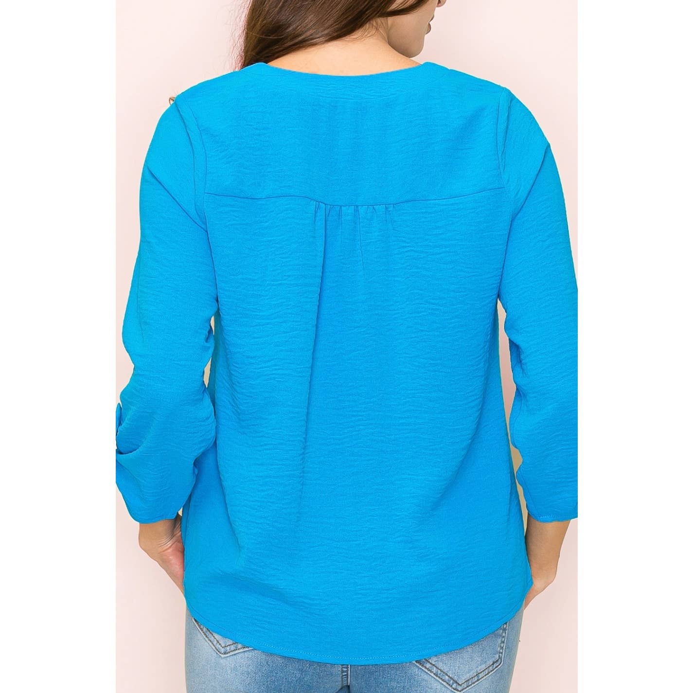 Perseption - VNECK AIR FLOW SMOCKING SHOULDER TIE FRONT SHIRT