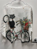 LOOWIE -  Z457 Black Cat Round Knit Printed Sweater LOOWIE