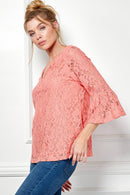 Winslow Collection - V NECK ELBOW SLEEVE LACE TOP G9018250P