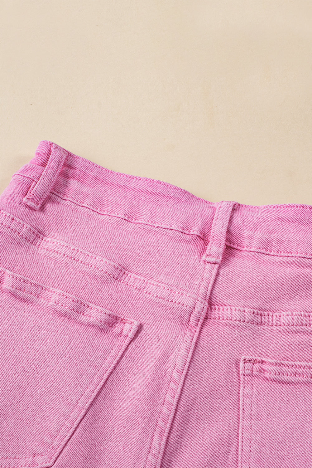 Pink Casual Raw Hem Mid Rise Denim Shorts