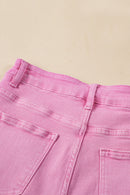 Pink Casual Raw Hem Mid Rise Denim Shorts