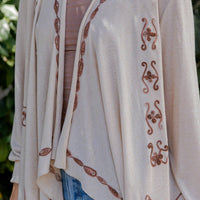 Young Threads - Artisan Plush Knit Kimono Shrug with Handcrafted Embroidery