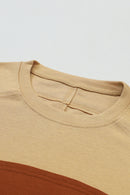Khaki Colorblock Striped Bishop Sleeve Side Slits Top
