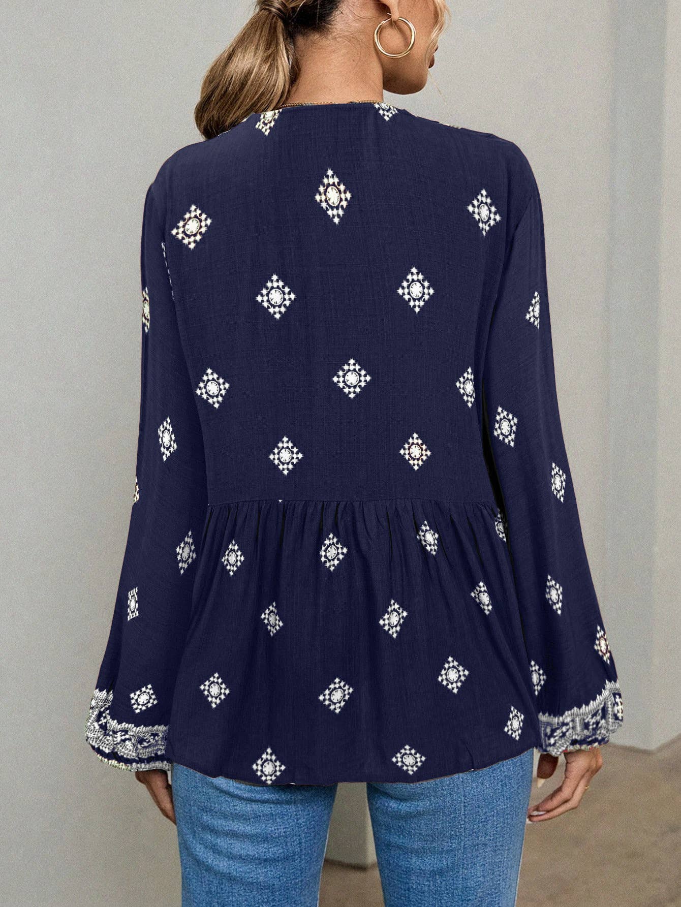 Hope & Sunshine - Boho Lantern Sleeve Tie-Neck Blouse