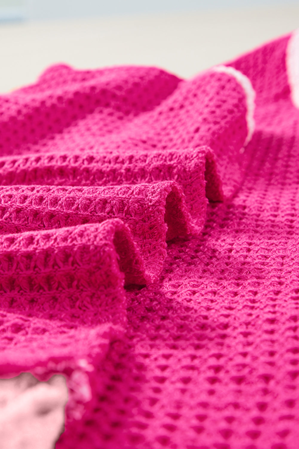 Rose Red Color Block Patched Pocket Waffle Knit Tank Top