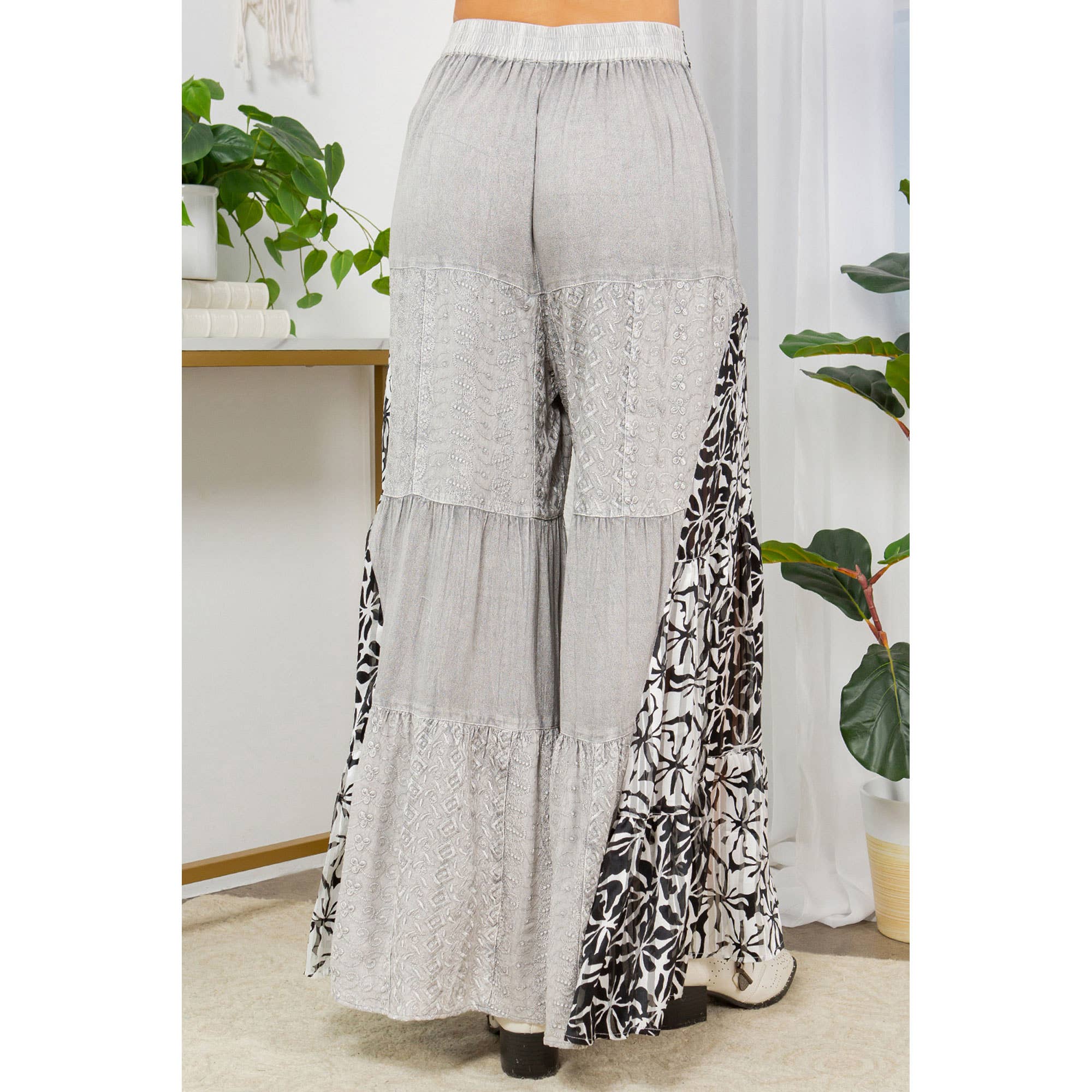 YOUNG THREADS - Woodstock Flair Tiered Bell Bottom Patchwork Pants