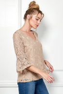 Winslow Collection - V NECK ELBOW SLEEVE LACE TOP G9018250P