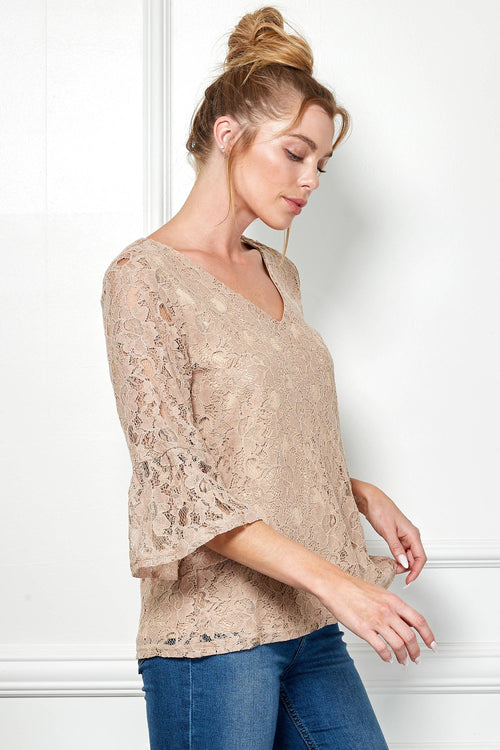 Winslow Collection - V NECK ELBOW SLEEVE LACE TOP G9018250P