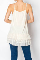 Origami Apparel ~  Lace and Crochet inspired - Adjustable Relaxed Cami Tank With Layered Ruffled Trim - T14 BEIGE