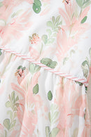 Pink Plus Size Floral Print Striped Detail Short Summer Dress