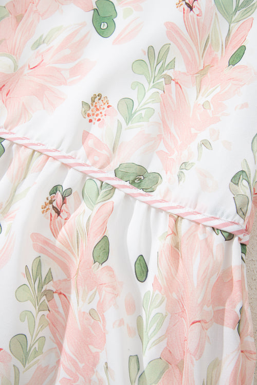 Pink Plus Size Floral Print Striped Detail Short Summer Dress
