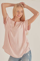 Shopin LA - SPT5211. WOMEN SHORT BUTTON SLEEVE FRONT SLIT LOOSE FIT TOP