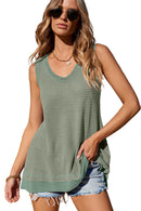 Black Scoop Neck Waffle Knit Splicing Flowy Vest
