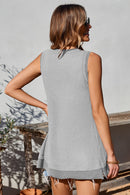 Black Scoop Neck Waffle Knit Splicing Flowy Vest