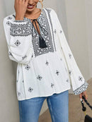 Hope & Sunshine - Boho Lantern Sleeve Tie-Neck Blouse