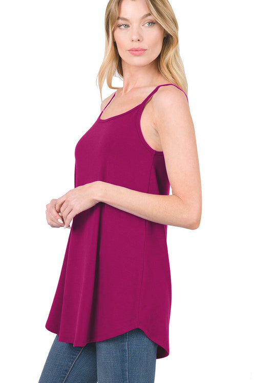 Blue Spaghetti Strap V Neck Flowy Tunic Cami Top