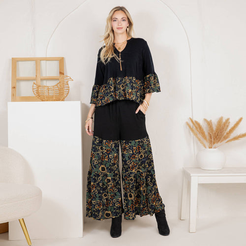 Young Threads - Chic Boho Set: Sweater Jhabla & Mixed Print Drape Pants