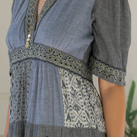 Young Threads - Eclectic Charm: Stone-Washed Rayon V-Neck Long Dress New