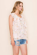 Shopin LA - SP2919T-0619 - WOMEN FLORAL PRINT RUFFLE BLOUSE