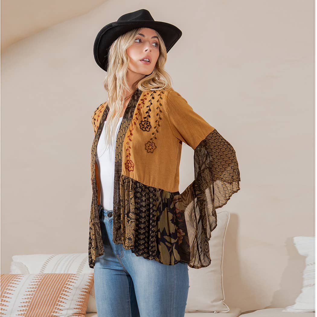 Young Threads - Printed Rayon Kimono Shrug with Embroidery (New Color)