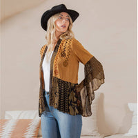 Young Threads - Printed Rayon Kimono Shrug with Embroidery (New Color)