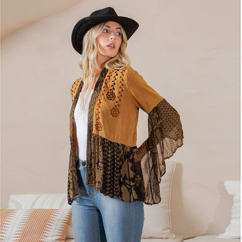 Young Threads - Printed Rayon Kimono Shrug with Embroidery (New Color)