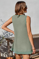 Black Scoop Neck Waffle Knit Splicing Flowy Vest
