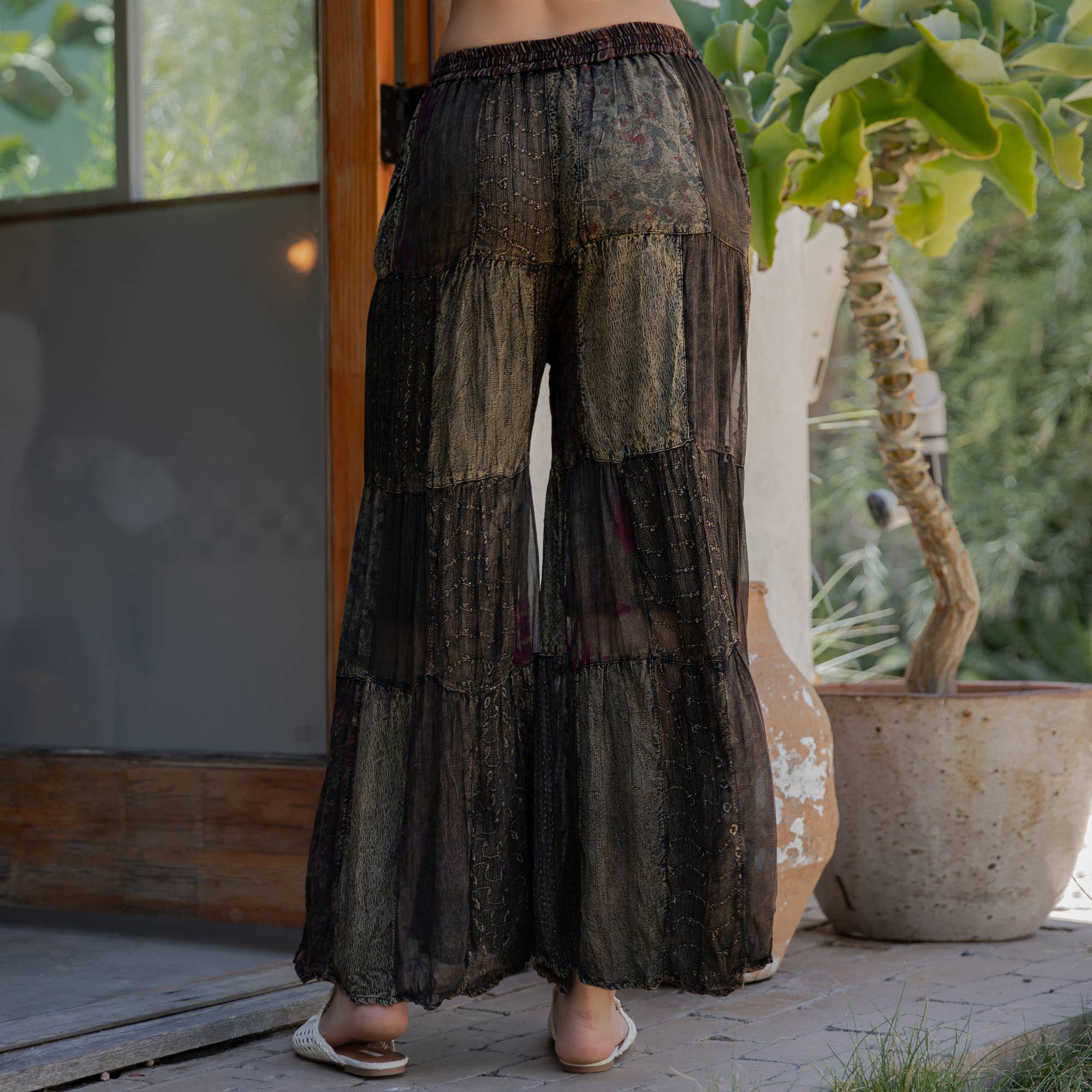 Young Threads - Retro Revival Long Flared Patchwork Pants (New Color)