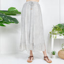 Young Threads - Women Patchwork Embroidered Maxi Skirt With Side Pockets: CHARCOAL TRIM / REGULAR (S-M-L-XL 1-2-2-1)