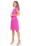 MOA COLLECTION - Women's Lace Short Sleeve A-Line Midi Dress