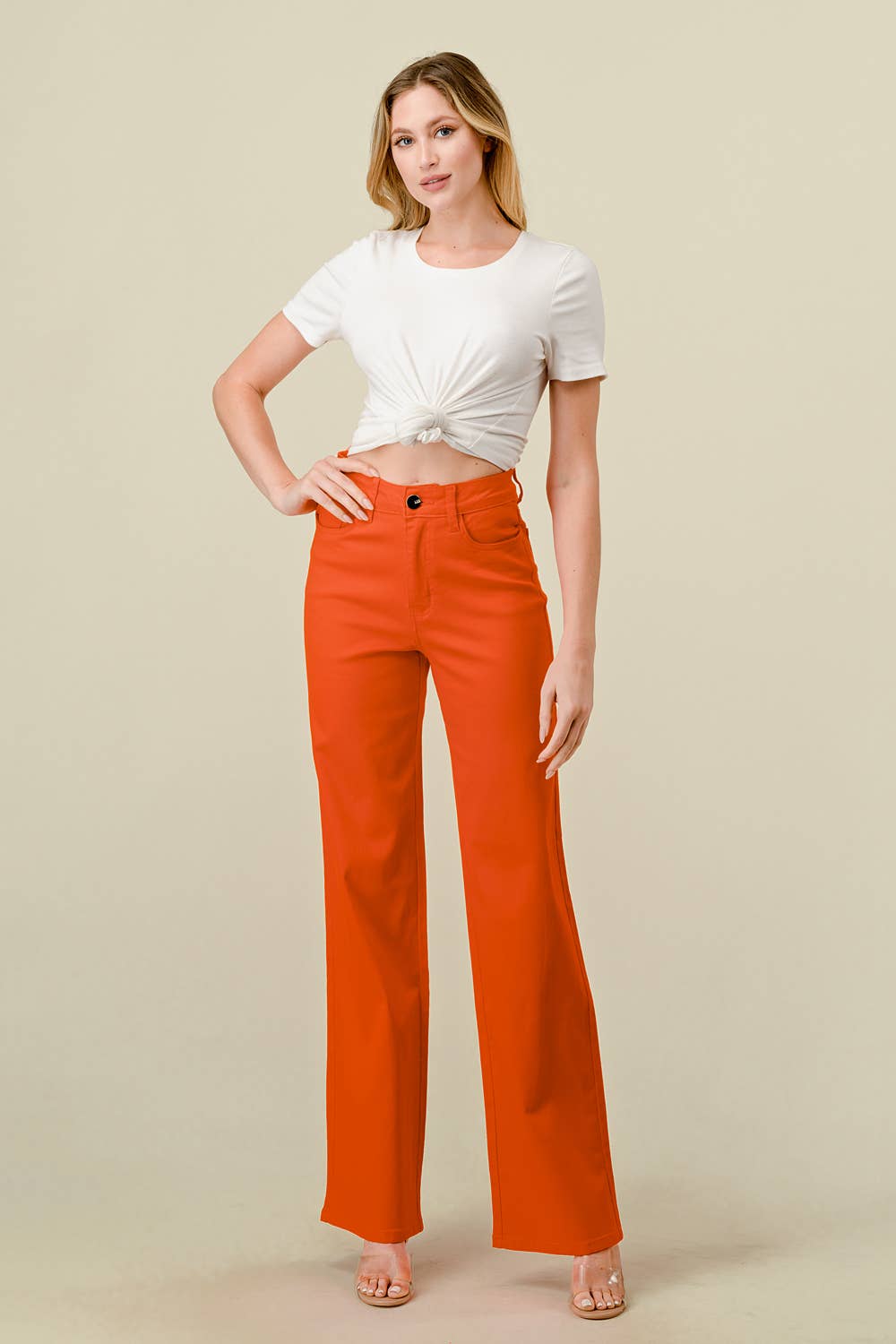 Denim Zone U.S.A. - LVB-200 TANGERINE HIGH WAISTED STRETCHY WIDE LEGS JEANS