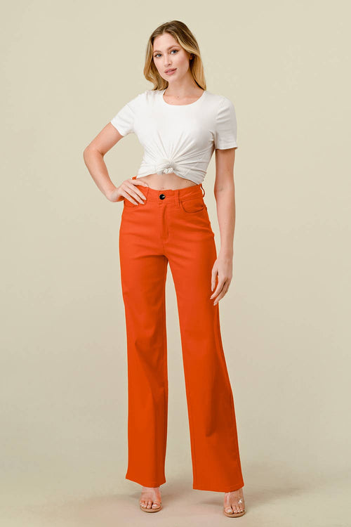 Denim Zone U.S.A. - LVB-200 TANGERINE HIGH WAISTED STRETCHY WIDE LEGS JEANS