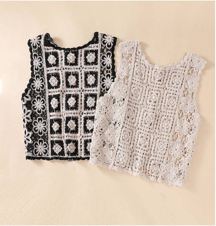 Hope & Sunshine - Crochet Lace-Up Open Knit Cardigan