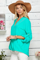 Shopin LA - SP4732T-24926- WOMEN SOLID WRAP CROSSOVER BLOUSE