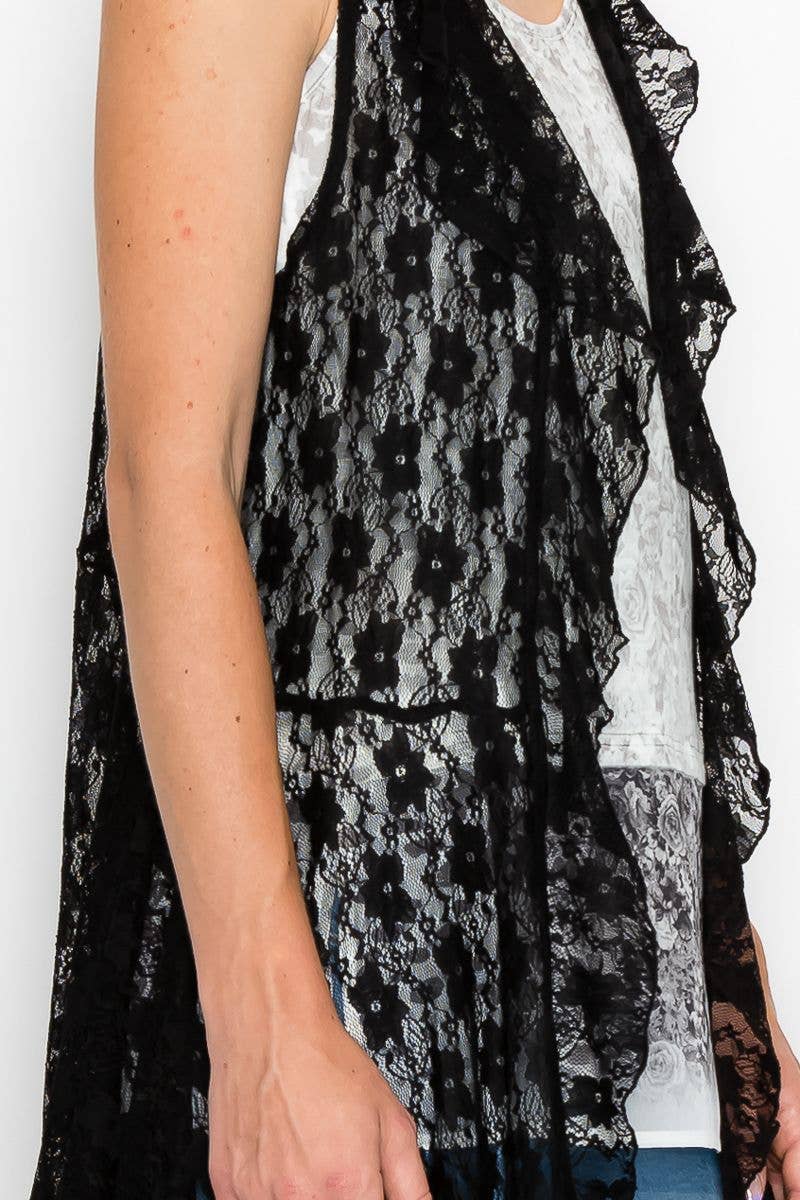 Origami Apparel ~  Lace and Crochet inspired - OLS-4497BK Vest Cover Up