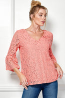 Winslow Collection - V NECK ELBOW SLEEVE LACE TOP G9018250P