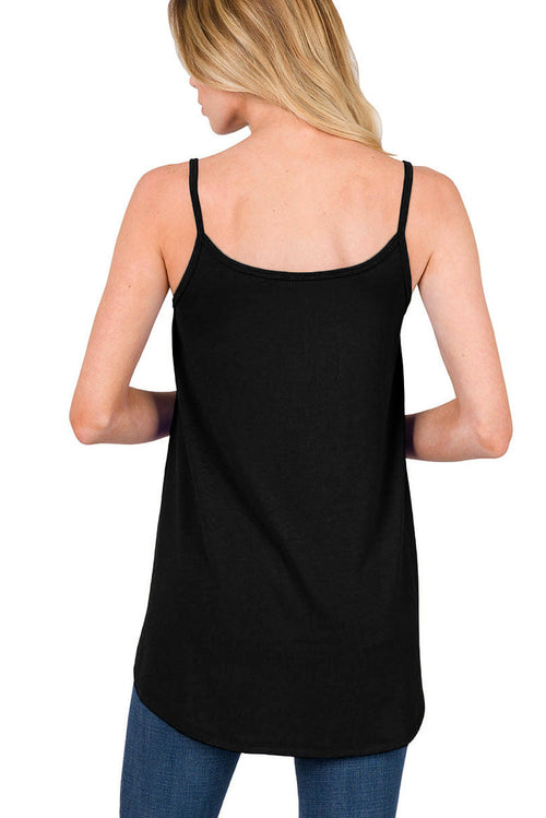 Blue Spaghetti Strap V Neck Flowy Tunic Cami Top