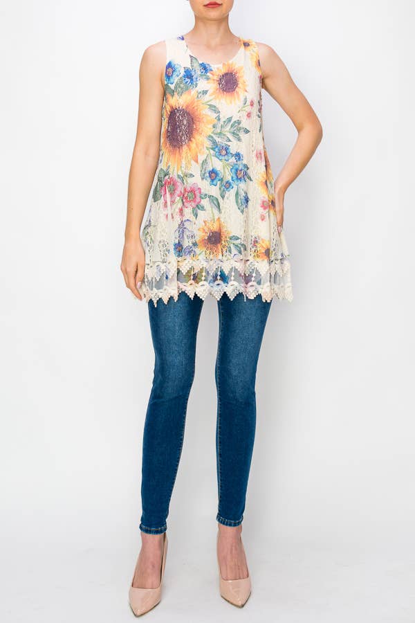 Origami Apparel ~  Lace and Crochet inspired - OLS-4481 BG Sunflower Top